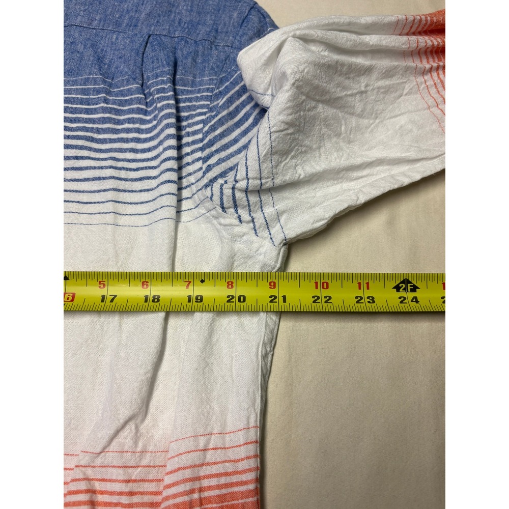 Paul Fredrick Mens Slim Fit Linen Blend Mandarin Collar Ombre Stripe‎ Shirt L - Picture 8 of 9